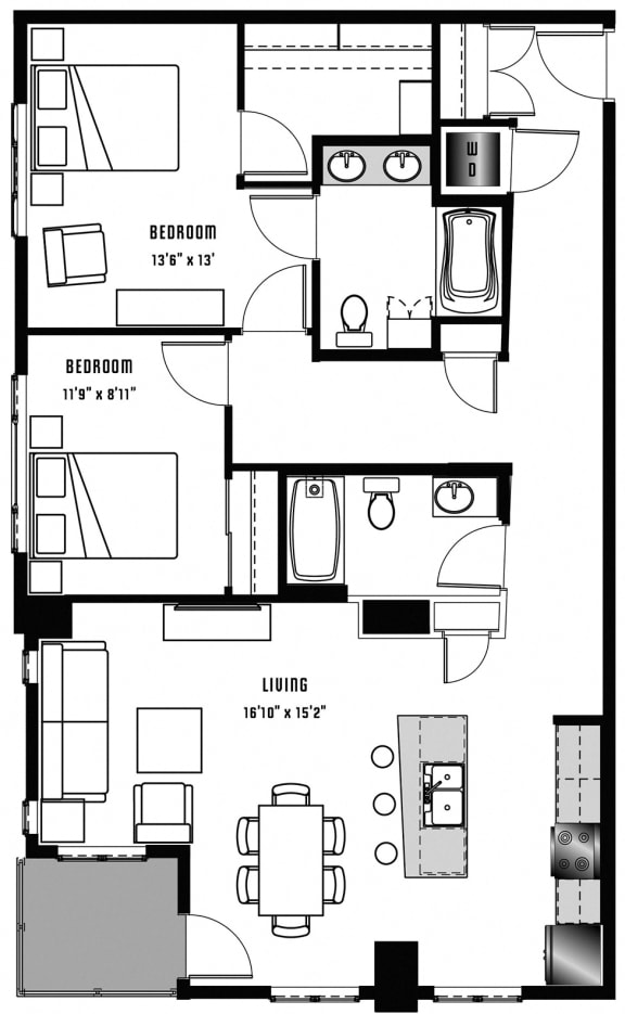 B2 Floor Plan at 2020 Lawrence, DENVER, CO, 80205