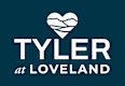 A logo with a heart shape and the words "TYLER at LOVELAND" on a blue background.