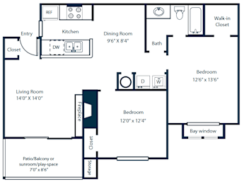 Southpark Commons B3 Floor Plan 2 Bedroom 1 Bath at Southpark Commons Apartment Homes, Charlotte