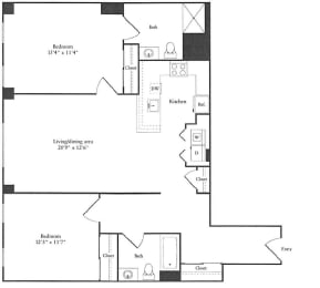 Floor Plan of sumptous 2 bedroom luxury apartment for rent in Cambridge MA