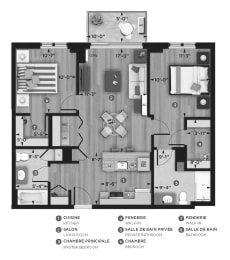 Floor Plan  2 bedroom 2 bathroom apartment floor plan at La Voile Pointe-Claire in Pointe Claire, QC