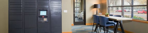 interior lobby package lockers  at FREMONT MEWS, Sacramento, California 