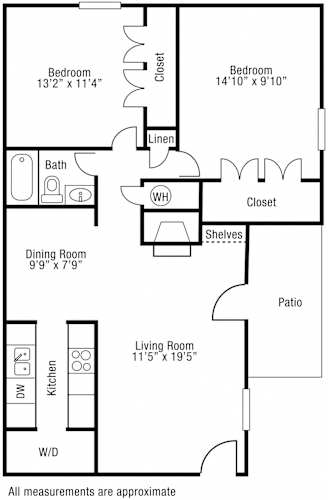 Floor Plan  2 Bed 1 Bath LARGE