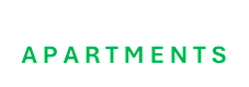 The image displays the words "HURON APARTMENTS" in green text on a dark background.
