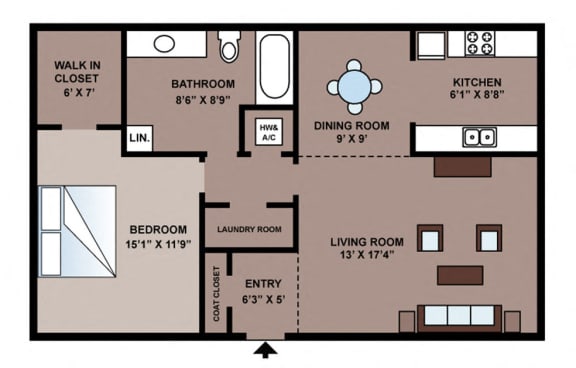 Floor Plan  One Bedroom Apartment - Parham Pointe