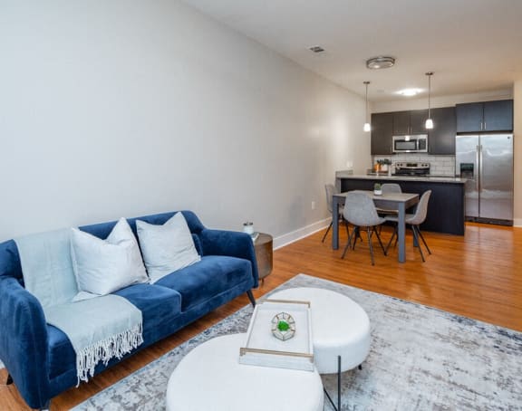 a living room with a couch and a table