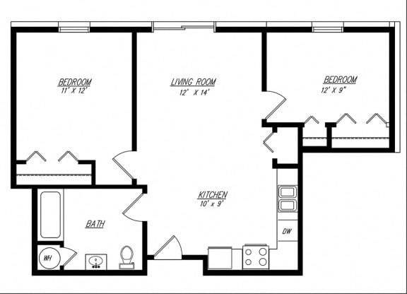  Floor Plan Two Bedroom  732 Sq. Feet