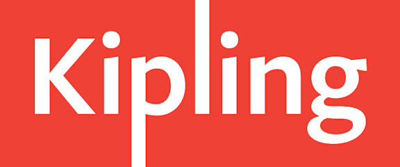 The image features the word "Kipling" in white text on a red background.