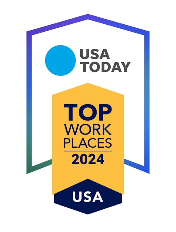 a graphic of the usa today top work places 2024 logo