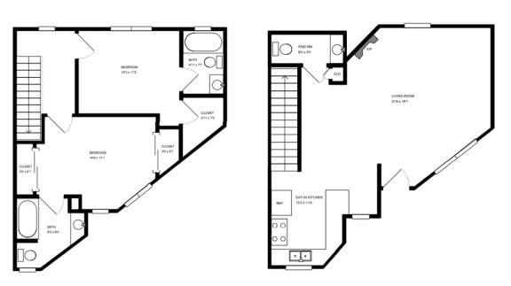 2 bath 2 bedroom floor plan at Alon Apartments, Los Angeles, CA