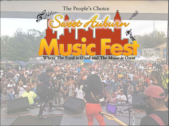 A poster for the Sweet Auburn Music Fest features a photo of a live concert.