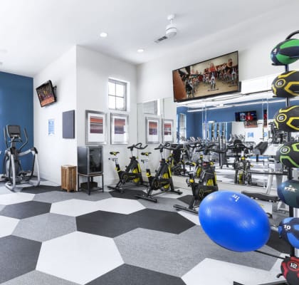 The fitness center at 95twenty apartments