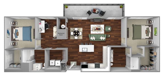 B9 - 2 Bed - 2 Bath - The Airdrie at Paoli Station - 3D Floor Plan