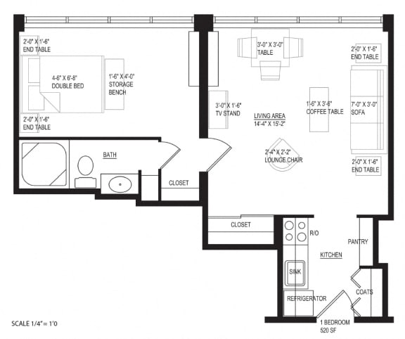 Floor Plan  1 Bed 1 Bath Floorplan
