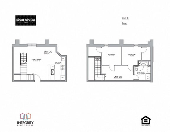 C10 907 Sq. Ft Floor Plan at San Sofia Luxury Apartments , Cleveland, Integrity Realty LLC, OH, 44113