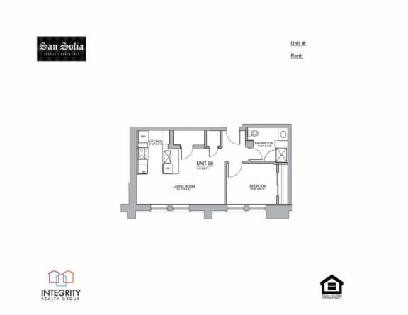S6 510 Sq. Ft Floor Plan at San Sofia Luxury Apartments , Integrity Realty LLC, Cleveland, OH, 44113