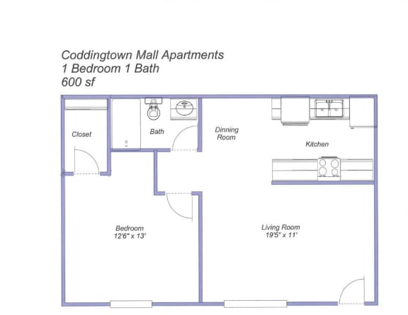 1BRM Floor Plan at Coddingtown Mall Apartments, Santa Rosa, CA, 95401