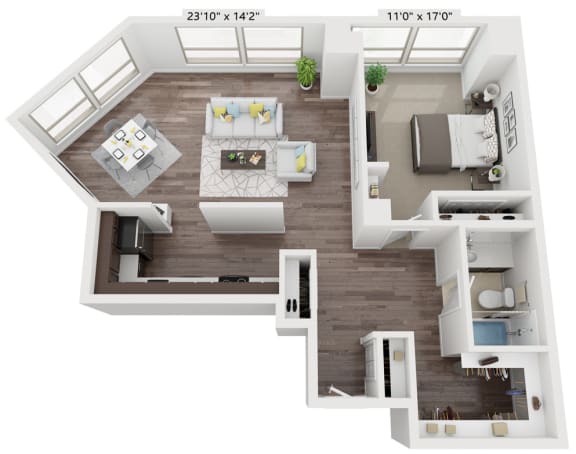 1 bedroom floor plan G at Presidential Towers, Chicago