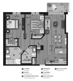 Floor Plan  2 bedroom 2 bathroom apartment floor plan at La Voile Pointe-Claire in Pointe Claire, QC