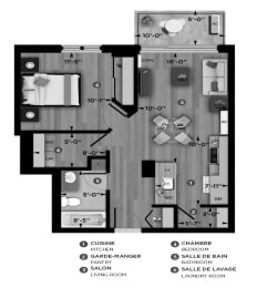 Floor Plan  1 bedroom 1 bathroom apartment floor plan at La Voile Pointe-Claire in Pointe Claire, QC