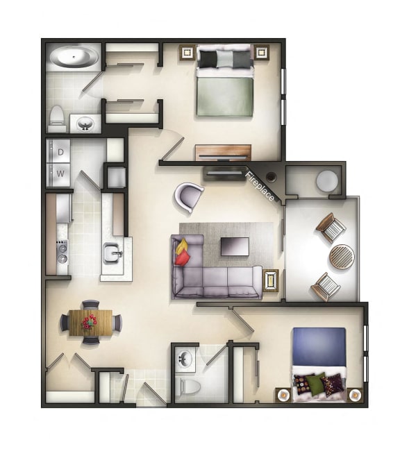 Floor Plan  2 Bed 1.5 Bath Baker Place Linden Floor plan at The Residences at the Manor Apartments, Maryland