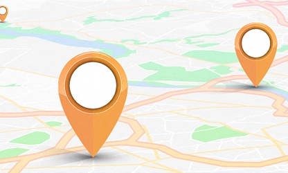 A map with orange location markers.