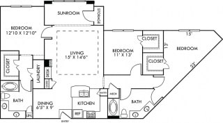 The Amsterdam with Sunroom The Amsterdam with Sunroom. 3 bedroom apartment. Kitchen with bartop open to living/dining rooms. 2 full bathrooms, double vanities. Walk-in closets. Sunroom.