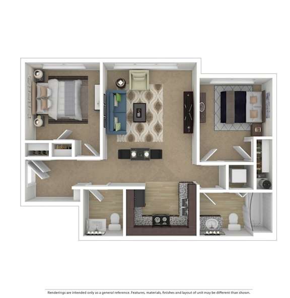 A 3D floor plan of a house layout.
