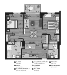 Floor Plan  2 bedroom 2 bathroom apartment floor plan at La Voile Pointe-Claire in Pointe Claire, QC