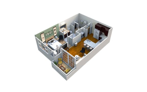 M1/1-690 (1B) Floor Plan at Mezzo 1 Luxury Apartments, Charlotte, 28211