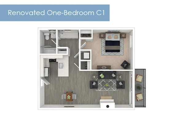 the floor plan of the renovated one bedroom ci at The Meadows Apartments, Culver City , CA 90230