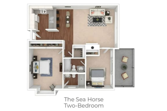 the floor plan of the sea horse two bedroom apartment