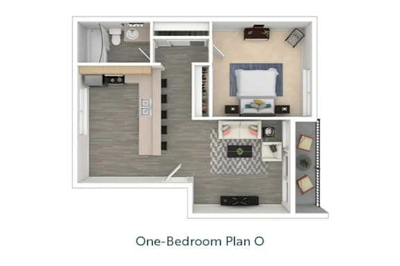 the outlook  1 bedroom floor plan  one bedroom at West Park Village, Los Angeles, California