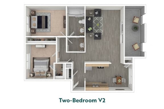 the 1122 square foot floor plan with two bedrooms and a balcony