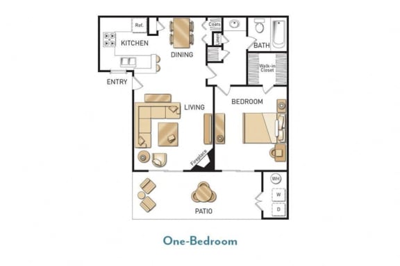 a floor plan of a studio apartment with a bedroom and a living room