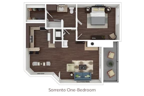 a stylized floor plan with a bedroom and a living room