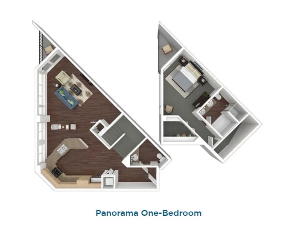 panorama one bedroom floor plan at Esprit Apartments, Marina del Rey, California