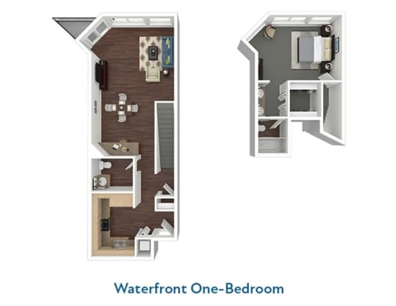 waterfront one bedroom floor plan at Esprit Apartments, Marina del Rey, CA