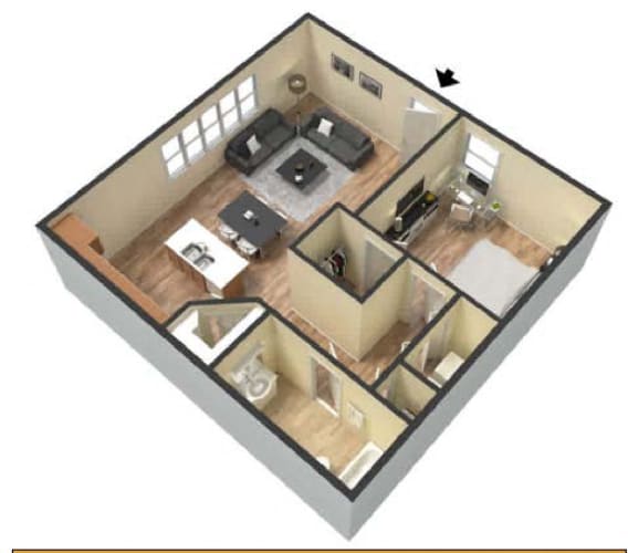 Floor Plan  1 Bed Townhome $1,300