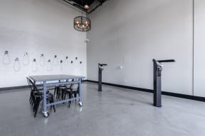 bike repair stations with tools and workbench