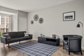 living area, living room, hardwood floor