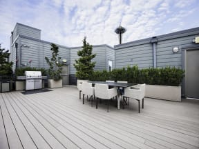 Rooftop lounge area seating and barbeque grill