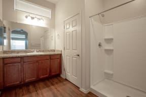 Bathroom shower at Casitas at San Marcos in Chandler AZ Nov 2020