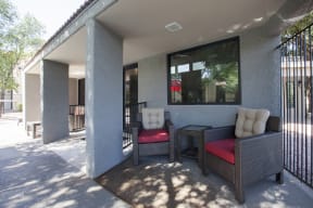 Community patio at Saguaro Villas Apartments in Tucson AZ September 2020