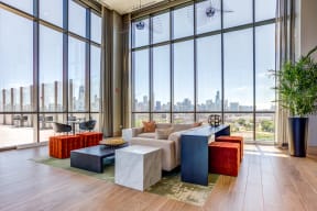 Elegant Seating Area with Floor to Ceiling Windows at North+Vine in Chicago., IL