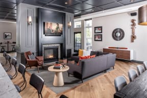 VIntage on Selby | Community Amenities | Summit Room Fireplace and Lounge Seating