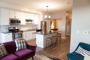 VIntage on Selby | Interior Features | Model Apartment Home Living Room and Kitchen