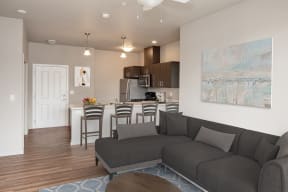 OSU Apartments in Corvallis, OR - Modern Living With Stylish Decor, Hardwood Flooring, and Breakfast Bar.
