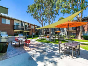 Apartments in Ontario CA - Expansive Courtyard at Encore Featuring Various Lounge Areas and Outdoor Amenities