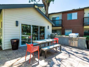 Apartments for Rent in Ontario CA - Encore - BBQ Area with Two Grills and a Picnic Table